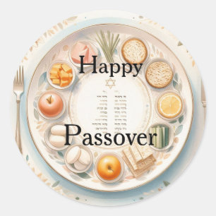 Happy Passover Seder Plate - Minimalistic Modern Classic Round Sticker