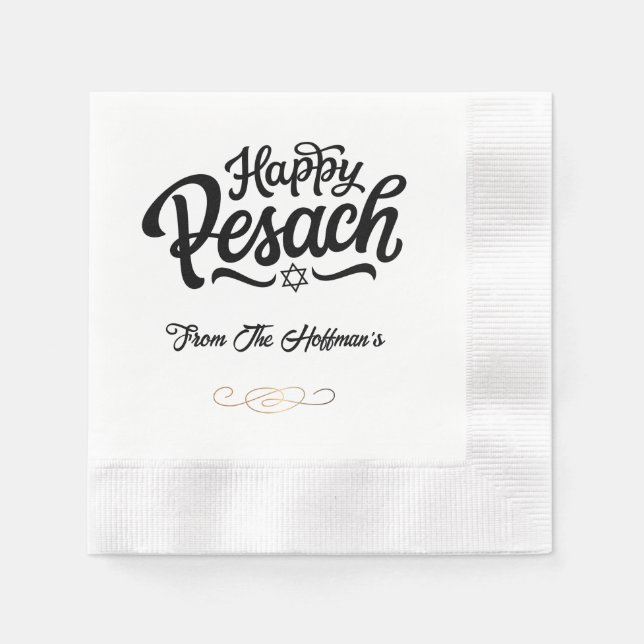 Happy Passover | Simple Traditional Black & White Napkins (Front)