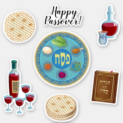 Happy Passover Spring Pesach Seder Symbols Sticker