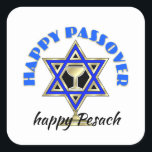 Happy Passover   Square Sticker<br><div class="desc">Jewish gifts and gift ideas featuring beautiful Jewish Star of David with a wine glass in the center.</div>
