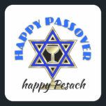 Happy Passover   Square Sticker<br><div class="desc">Jewish gifts and gift ideas featuring beautiful Jewish Star of David with a wine glass in the center.</div>