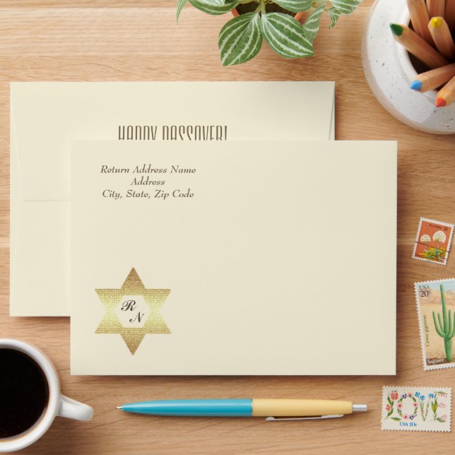 Happy Passover. Star of David and Custom Monograms Envelope (Desk)