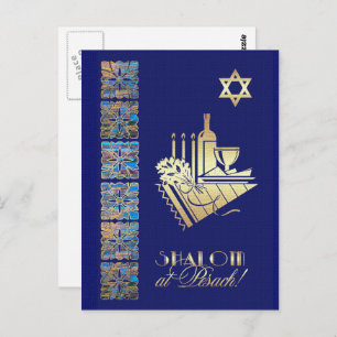 Happy Passover Star of David and Seder Table Icons Postcard