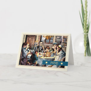 Happy Passover. Vintage Passover Seder Scene Card