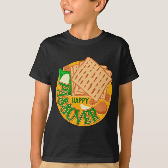 Happy Passover With Cute Matzo Jewish Holiday T-Shirt (Front)