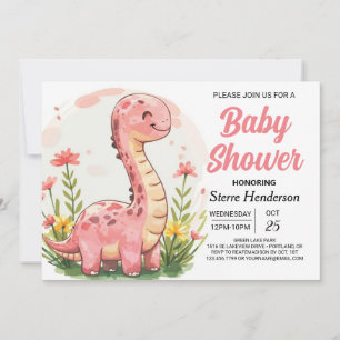 Happy Pastel Digital Dinosaur Girl Baby Shower Invitation