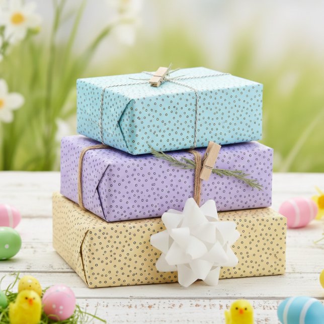 Happy Pastel Hand Drawn Polka Dots Easter  Wrapping Paper Sheets (Cute Colorful Pastel Purple, Yellow and Blue Polka Dots Kids Wrapping Paper for Spring & Baby Shower)