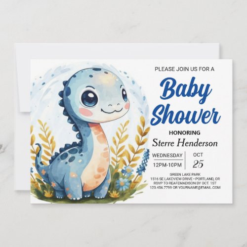 Happy Pastel Online Dinosaur Boy Baby Shower Invitation