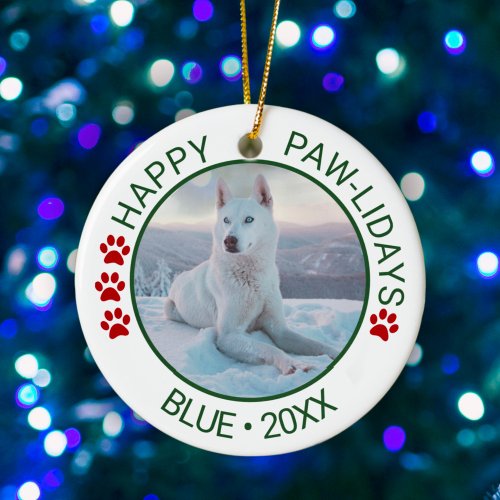 Happy Paw_lidays Custom Pet Photo Name Ceramic Ornament