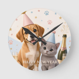 Happy Paw Year Pet New Year for Animal Lovers Round Clock