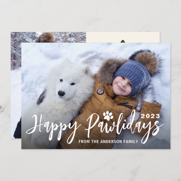 Happy Pawlidays 2 Photo Pet Dog Puppy Christmas Holiday Card