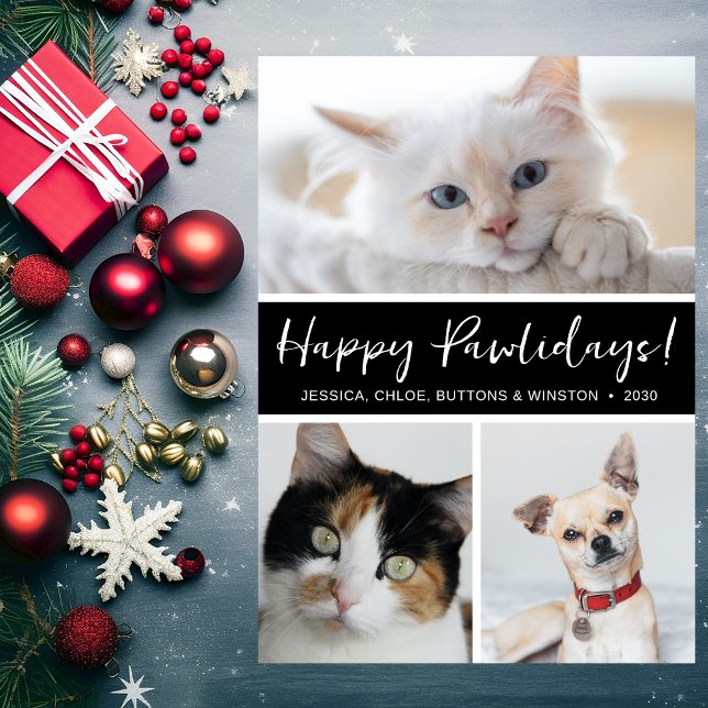 Happy Pawlidays 3 Photo Holiday Card (Creator Uploaded)