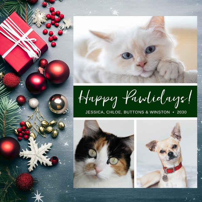 Happy Pawlidays 3 Photo Holiday Card (Creator Uploaded)