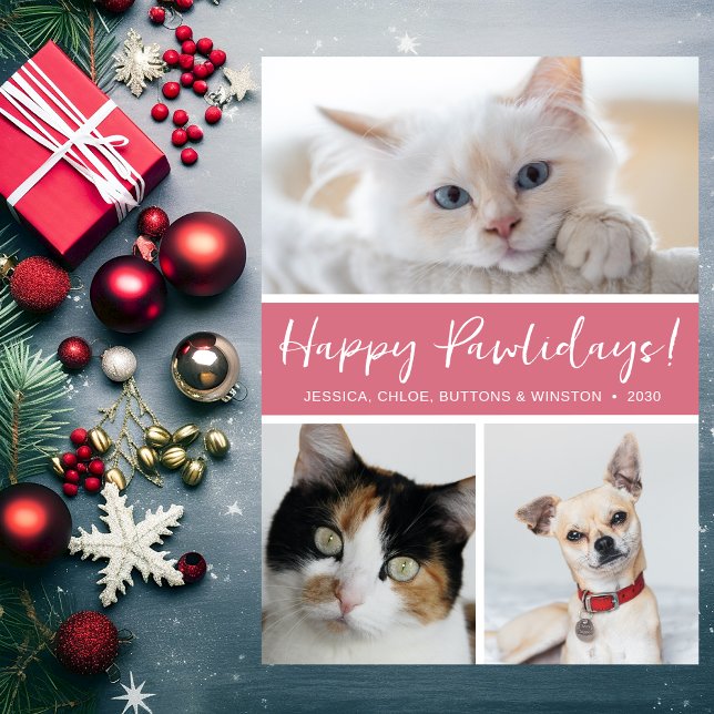 Happy Pawlidays 3 Photo Holiday Card (Creator Uploaded)