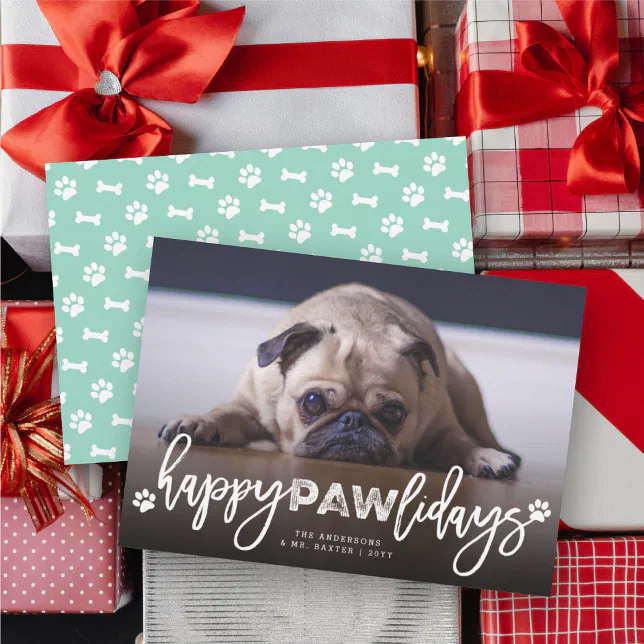 Happy Pawlidays Brush Script Dog Lover Photo Pet Holiday Card | Zazzle