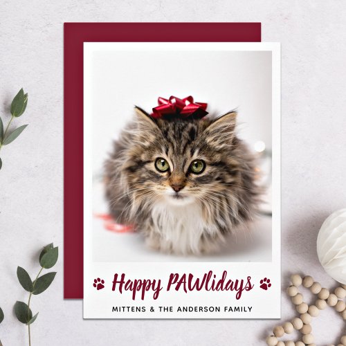 Happy PAWlidays Cat Lover Pet Photo Christmas Holiday Card