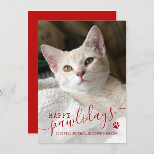 Happy Pawlidays Cat Pet Photo Christmas Holiday Card