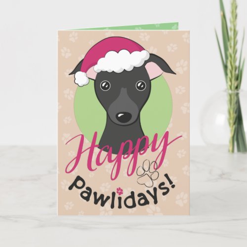 Happy pawlidays Christmas Cartoon black iggy dog Holiday Card