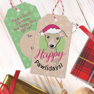 Happy pawlidays Christmas Cartoon fawn iggy dog