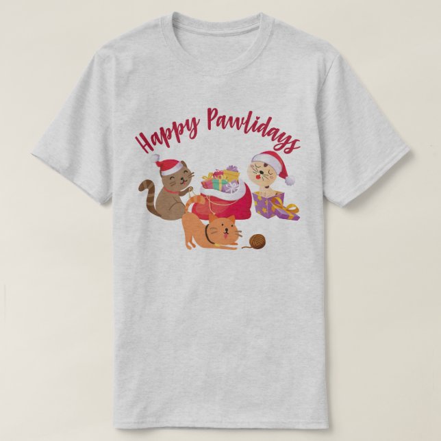 Happy Pawlidays Christmas Cats Party T-Shirt (Design Front)