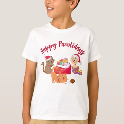 Happy Pawlidays Christmas Cats Party T_Shirt