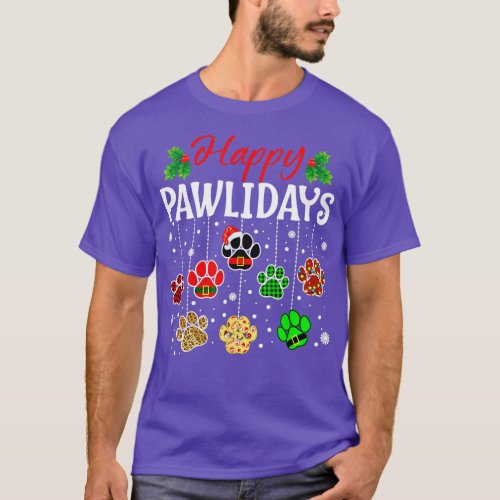 Happy Pawlidays Christmas Dog Paw Xmas Dogs Lover T_Shirt