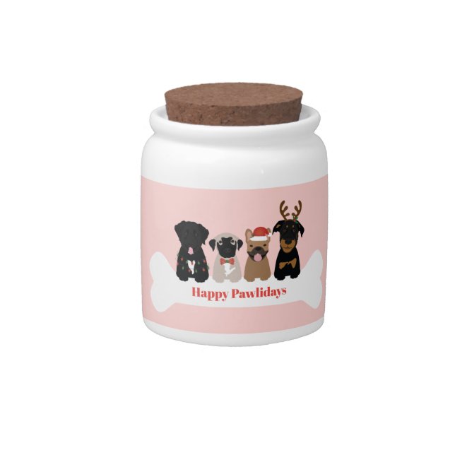 Happy Pawlidays Christmas Dogs Candy Jar (Front)
