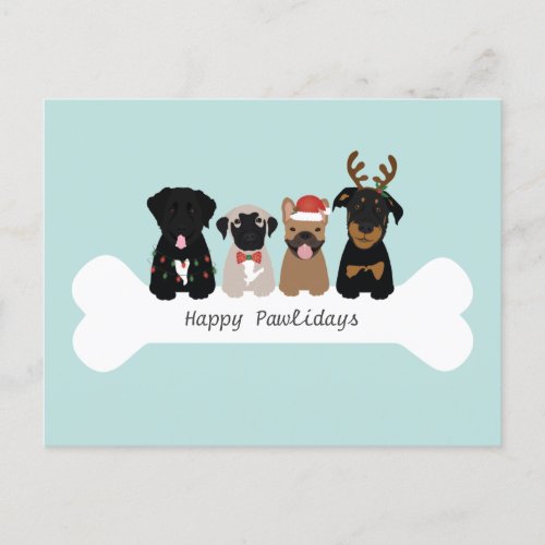 Happy Pawlidays Christmas Dogs Holiday Postcard