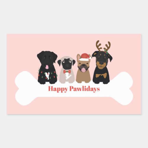 Happy Pawlidays Christmas Dogs Rectangular Sticker