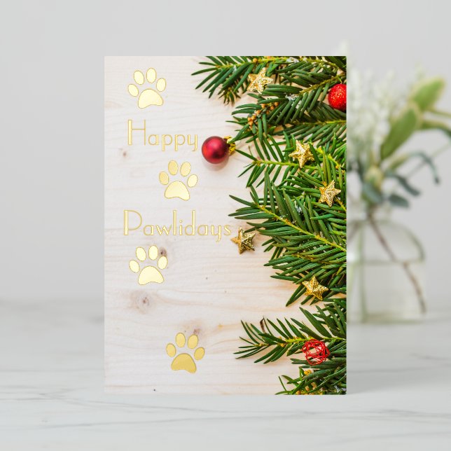 Happy Pawlidays Christmas Foil Flat Greeting Card (Standing Front)