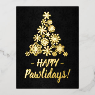 Happy pawlidays,Christmas Tree,Paw print snowflake Foil Holiday Postcard
