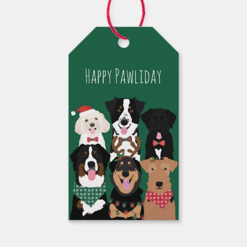 Happy Pawlidays Cute Christmas Dogs Gift Tags