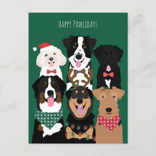 Happy Pawlidays Cute Christmas Dogs Holiday Postcard
