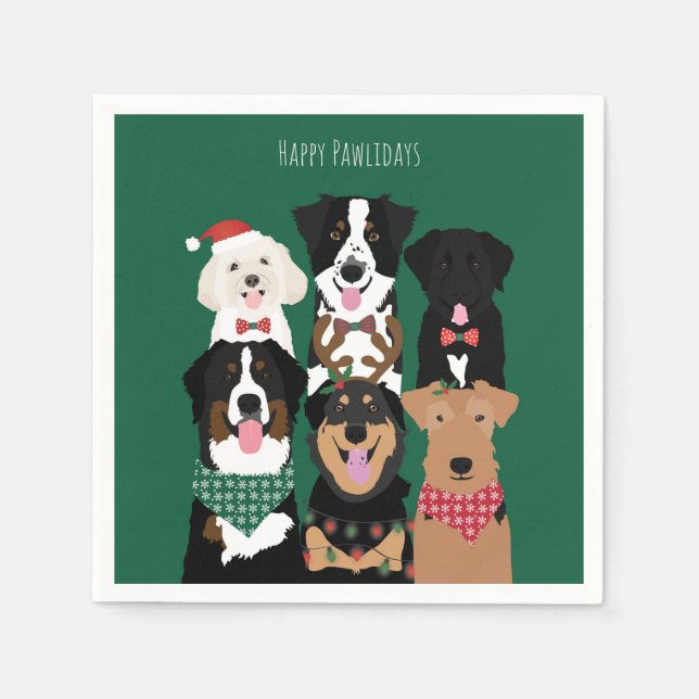 Happy Pawlidays Cute Christmas Dogs Napkins (Front)