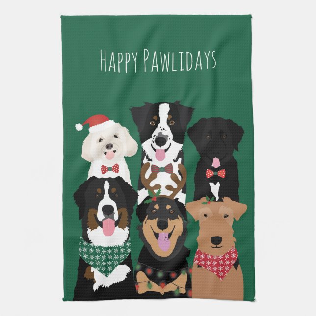 Happy Pawlidays Cute Christmas Kitchen Towel (Vertical)