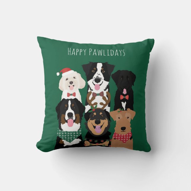 Happy Pawlidays Cute Christmas Throw Pillow (Front)
