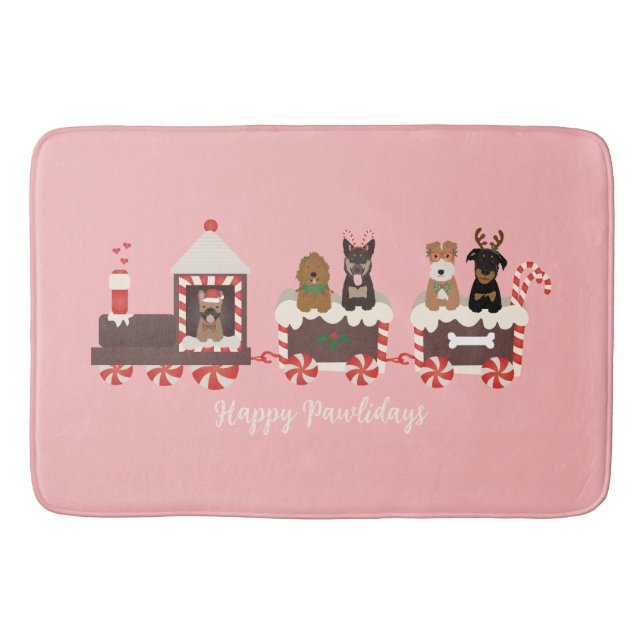 Happy Pawlidays Dog Christmas Holiday Train Bath Mat (Front)