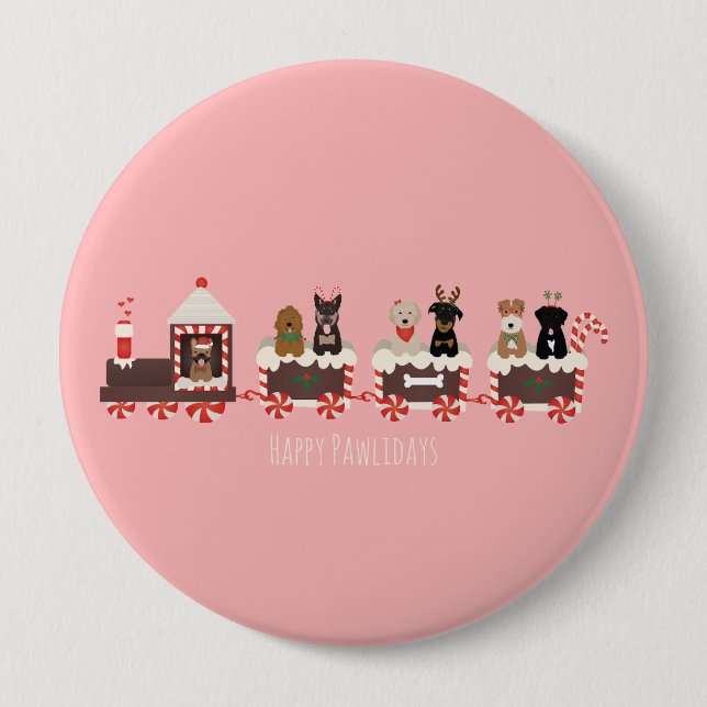 Happy Pawlidays Dog Christmas Holiday Train Button (Front)