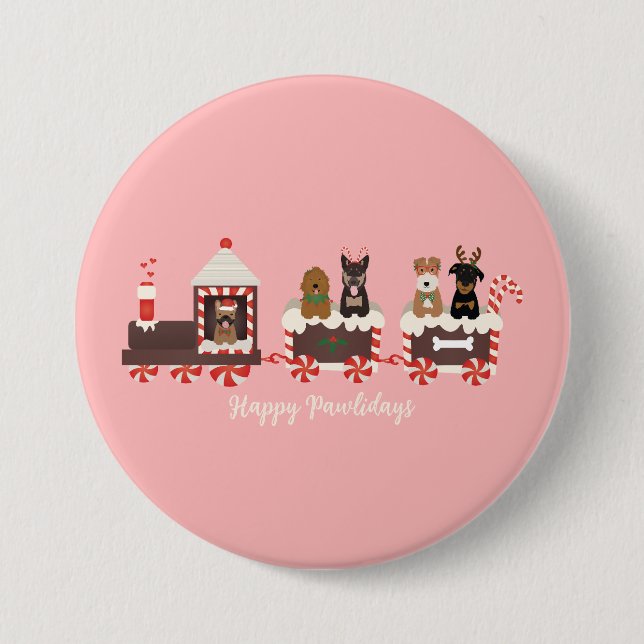 Happy Pawlidays Dog Christmas Holiday Train Button (Front)