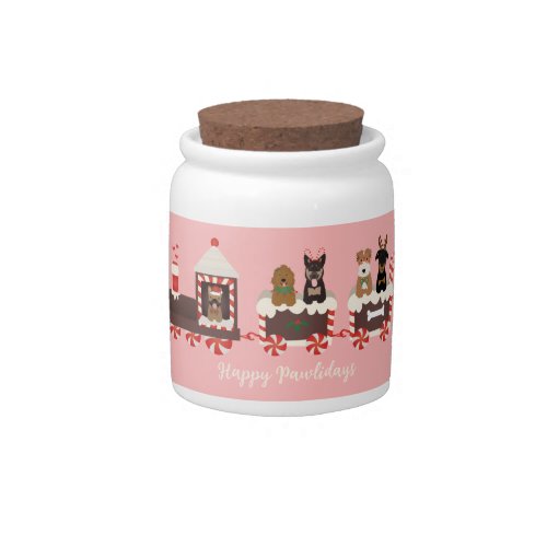 Happy Pawlidays Dog Christmas Holiday Train Candy Jar