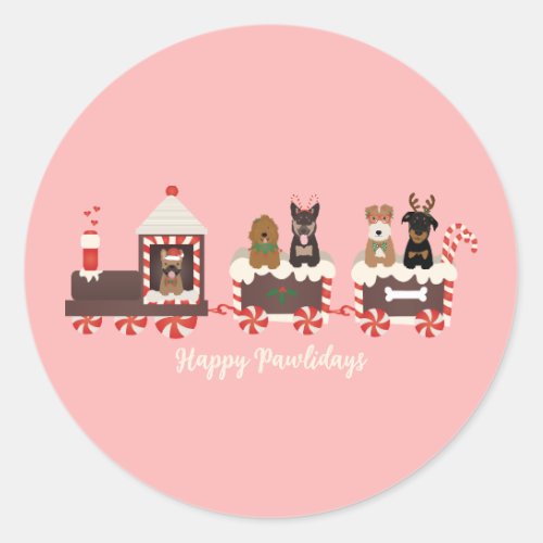 Happy Pawlidays Dog Christmas Holiday Train Classic Round Sticker