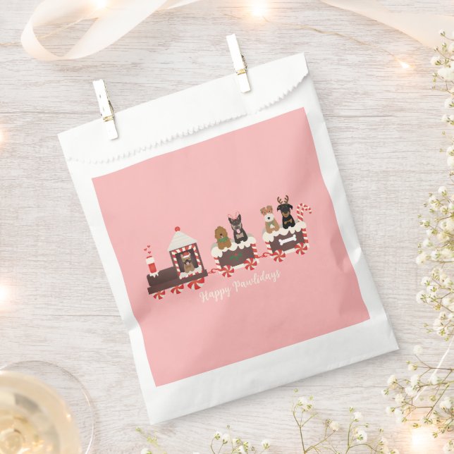 Happy Pawlidays Dog Christmas Holiday Train Favor Bag (Clipped)