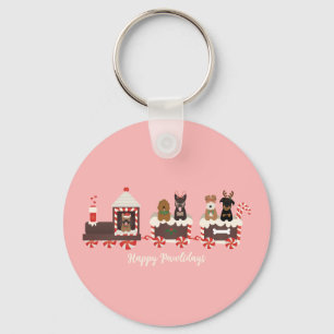 Happy Pawlidays Dog Christmas Holiday Train Keychain
