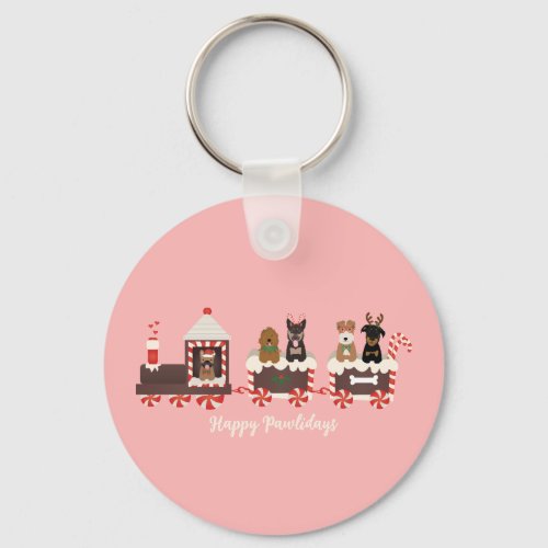 Happy Pawlidays Dog Christmas Holiday Train Keychain