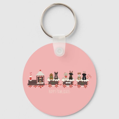 Happy Pawlidays Dog Christmas Holiday Train Keychain