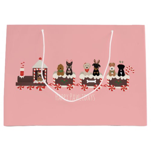 Happy Pawlidays Dog Christmas Holiday Train Large Gift Bag