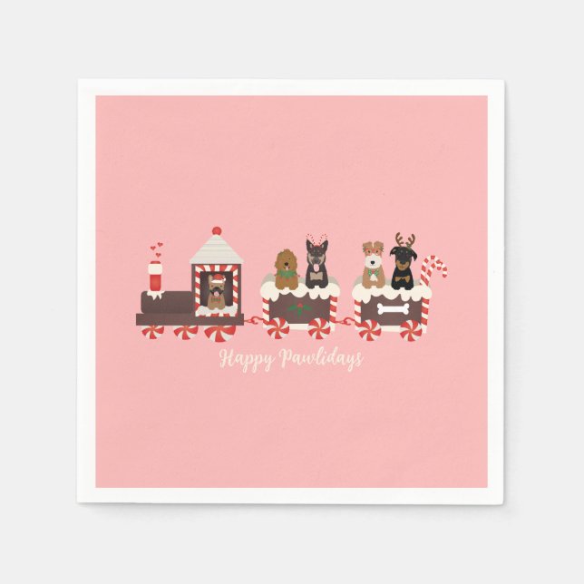 Happy Pawlidays Dog Christmas Holiday Train Napkins (Front)