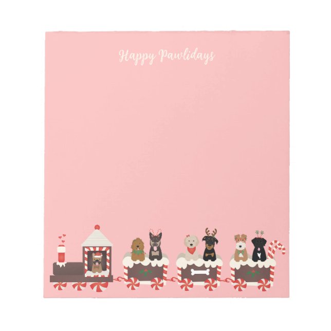 Happy Pawlidays Dog Christmas Holiday Train Notepad (Front)