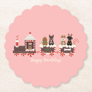 Happy Pawlidays Dog Christmas Holiday Train Paper Coaster