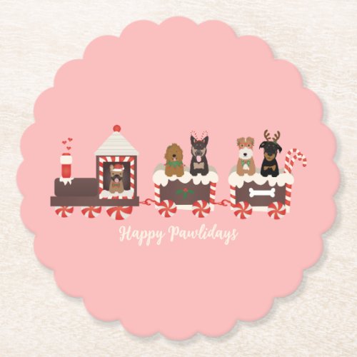 Happy Pawlidays Dog Christmas Holiday Train Paper Coaster